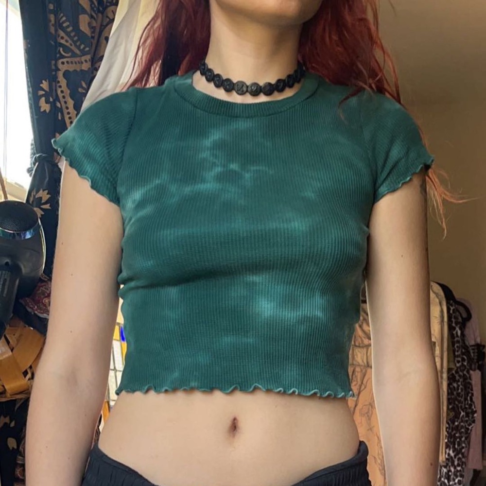 green tie dye lettuce hem baby tee